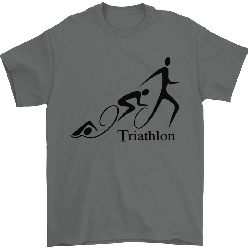 Triathlon Running Swimming Cycling Mens T-Shirt Cotton Gildan Charcoal
