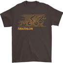 Triathlon Running Swimming Cycling Mens T-Shirt Cotton Gildan Dark Chocolate