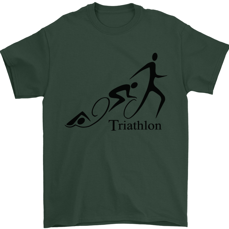Triathlon Running Swimming Cycling Mens T-Shirt Cotton Gildan Forest Green