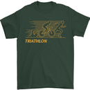 Triathlon Running Swimming Cycling Mens T-Shirt Cotton Gildan Forest Green