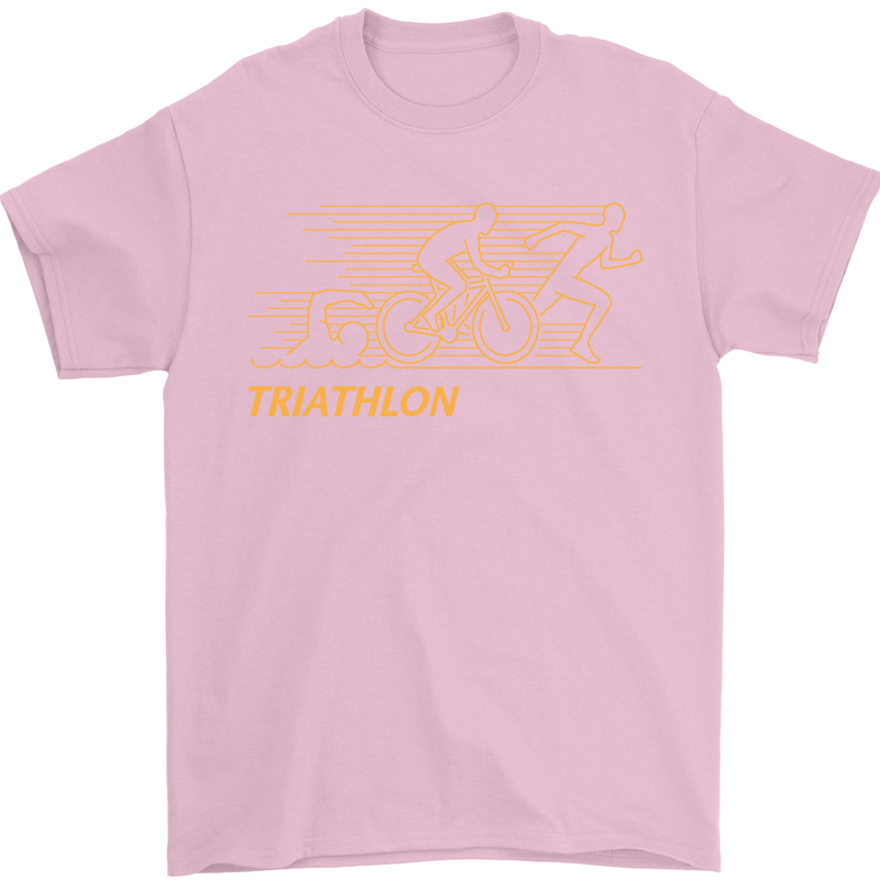 Triathlon Running Swimming Cycling Mens T-Shirt Cotton Gildan Light Pink