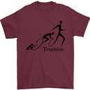 Triathlon Running Swimming Cycling Mens T-Shirt Cotton Gildan Maroon