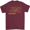 Triathlon Running Swimming Cycling Mens T-Shirt Cotton Gildan Maroon