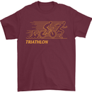 Triathlon Running Swimming Cycling Mens T-Shirt Cotton Gildan Maroon