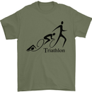 Triathlon Running Swimming Cycling Mens T-Shirt Cotton Gildan Military Green