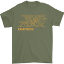 Triathlon Running Swimming Cycling Mens T-Shirt Cotton Gildan Military Green