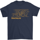 Triathlon Running Swimming Cycling Mens T-Shirt Cotton Gildan Navy Blue