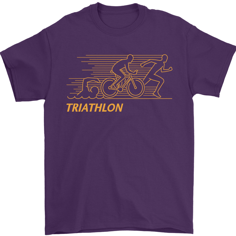 Triathlon Running Swimming Cycling Mens T-Shirt Cotton Gildan Purple