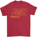 Triathlon Running Swimming Cycling Mens T-Shirt Cotton Gildan Red
