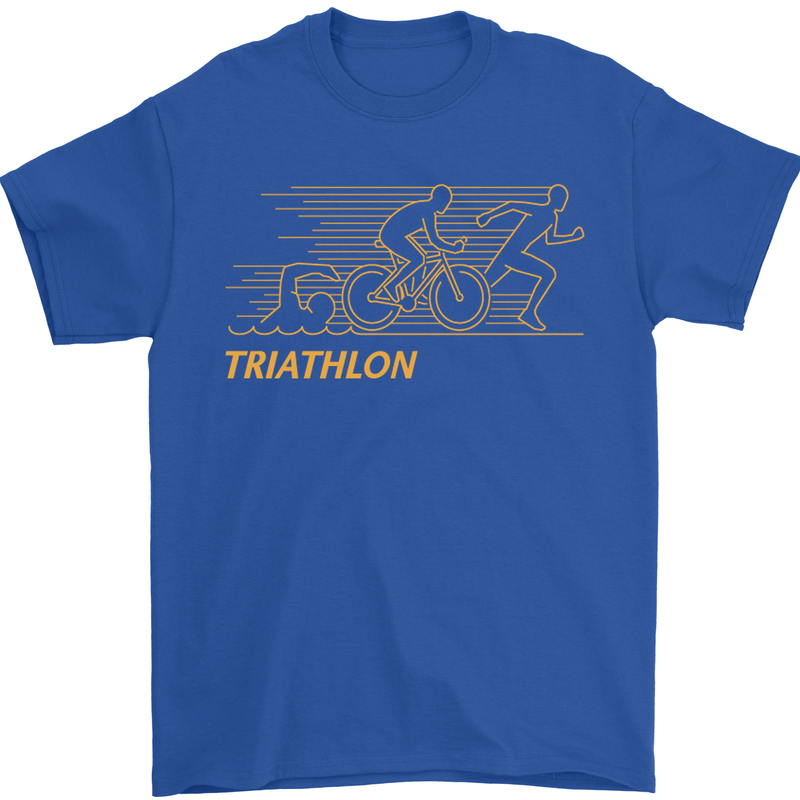 Triathlon Running Swimming Cycling Mens T-Shirt Cotton Gildan Royal Blue