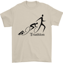 Triathlon Running Swimming Cycling Mens T-Shirt Cotton Gildan Sand