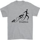 Triathlon Running Swimming Cycling Mens T-Shirt Cotton Gildan Sports Grey