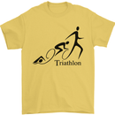 Triathlon Running Swimming Cycling Mens T-Shirt Cotton Gildan Yellow