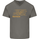 Triathlon Running Swimming Cycling Mens V-Neck Cotton T-Shirt Charcoal