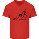Triathlon Running Swimming Cycling Mens V-Neck Cotton T-Shirt Red