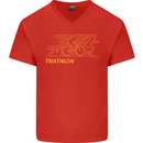 Triathlon Running Swimming Cycling Mens V-Neck Cotton T-Shirt Red