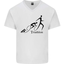 Triathlon Running Swimming Cycling Mens V-Neck Cotton T-Shirt White