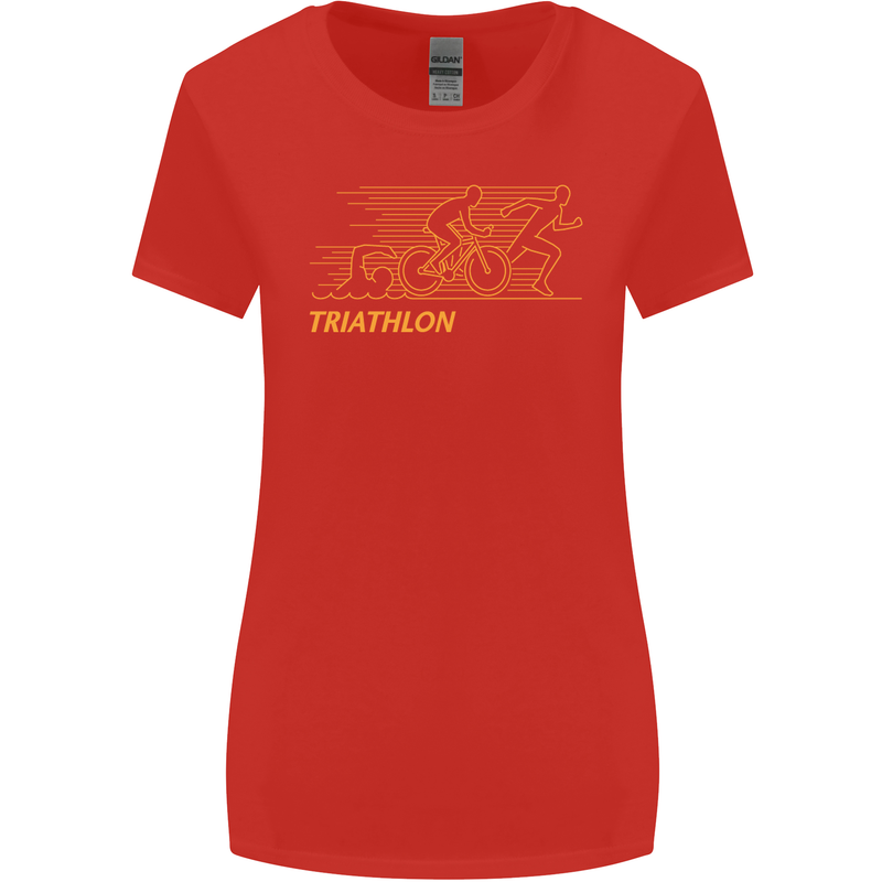 Triathlon Running Swimming Cycling Womens Wider Cut T-Shirt Red