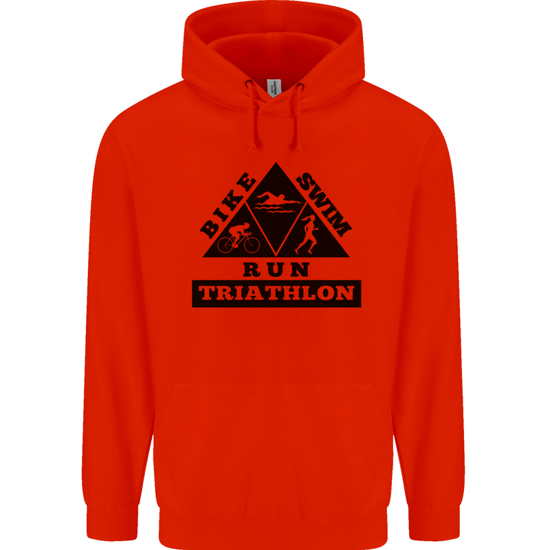 Triathlon Triangle Running Swimming Cycling Childrens Kids Hoodie Bright Red