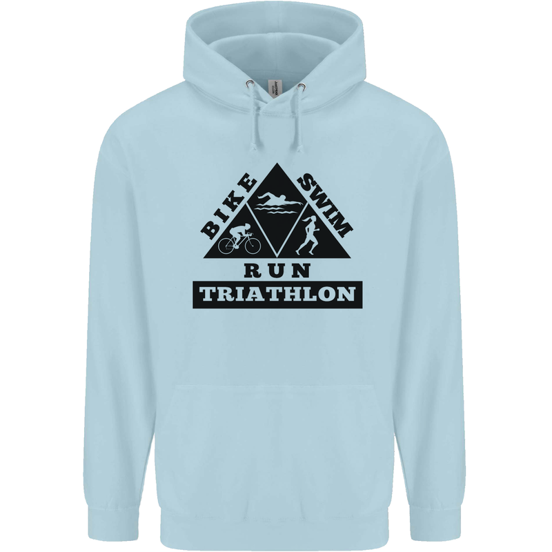 Triathlon Triangle Running Swimming Cycling Childrens Kids Hoodie Light Blue