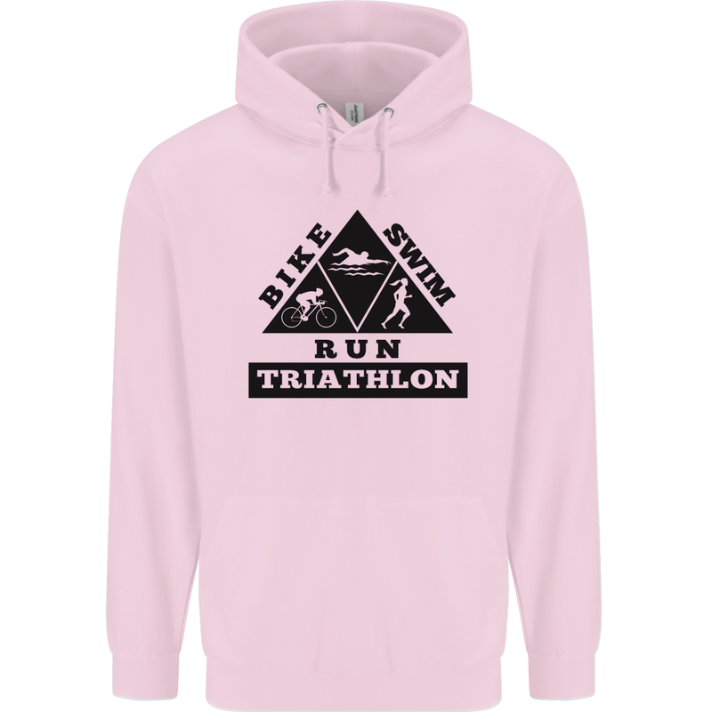 Triathlon Triangle Running Swimming Cycling Childrens Kids Hoodie Light Pink