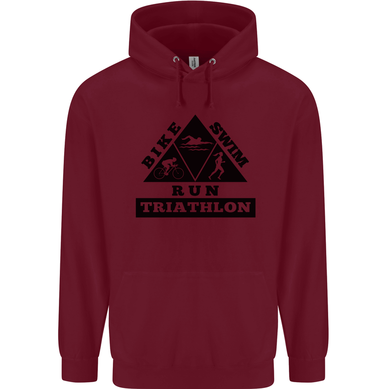 Triathlon Triangle Running Swimming Cycling Childrens Kids Hoodie Maroon