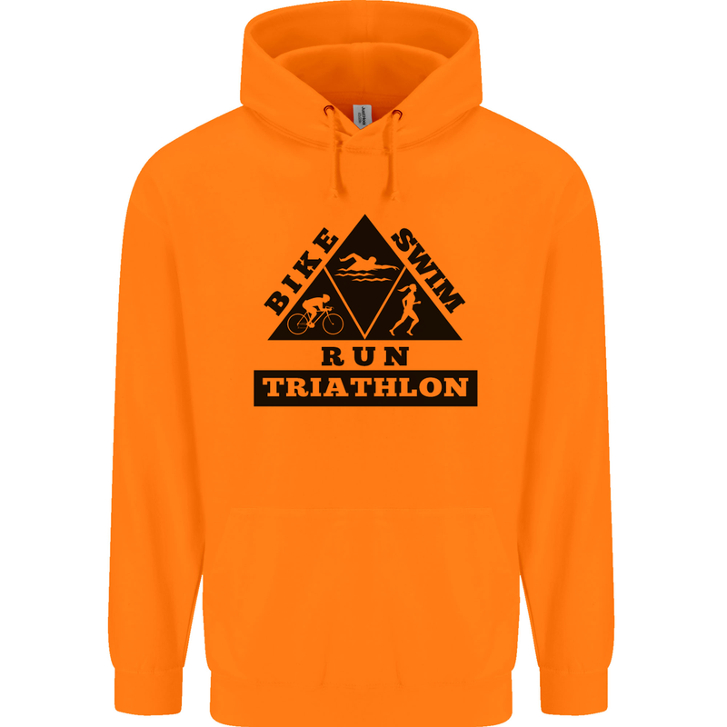 Triathlon Triangle Running Swimming Cycling Childrens Kids Hoodie Orange