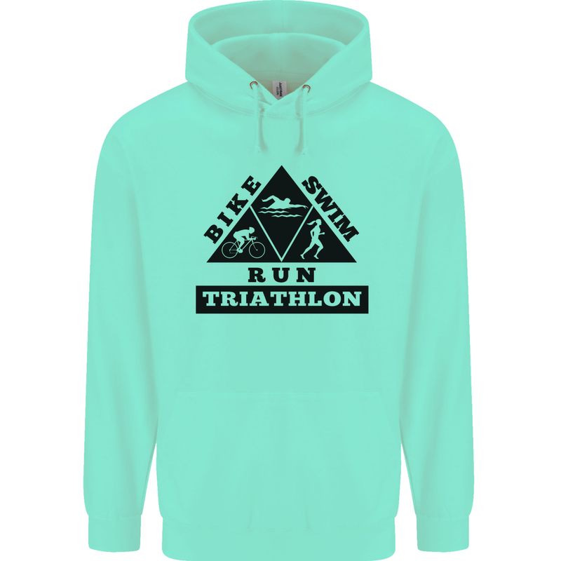 Triathlon Triangle Running Swimming Cycling Childrens Kids Hoodie Peppermint