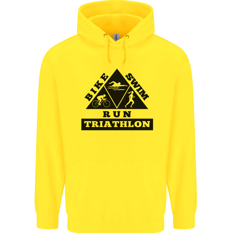 Triathlon Triangle Running Swimming Cycling Childrens Kids Hoodie Yellow