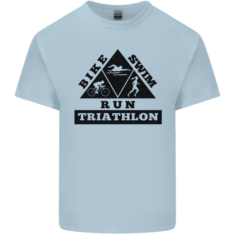Triathlon Triangle Running Swimming Cycling Kids T-Shirt Childrens Light Blue
