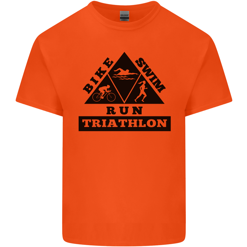Triathlon Triangle Running Swimming Cycling Kids T-Shirt Childrens Orange