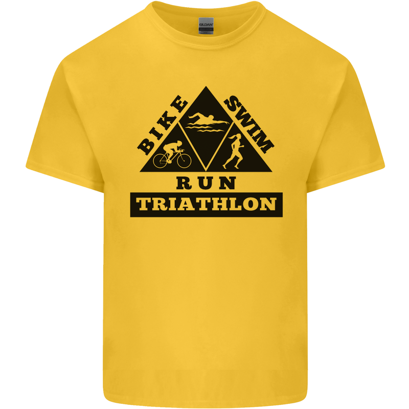 Triathlon Triangle Running Swimming Cycling Kids T-Shirt Childrens Yellow