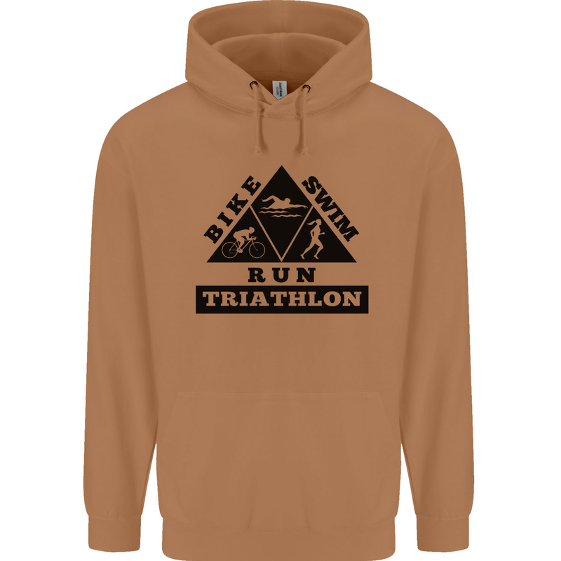 Triathlon Triangle Running Swimming Cycling Mens 80% Cotton Hoodie Caramel Latte