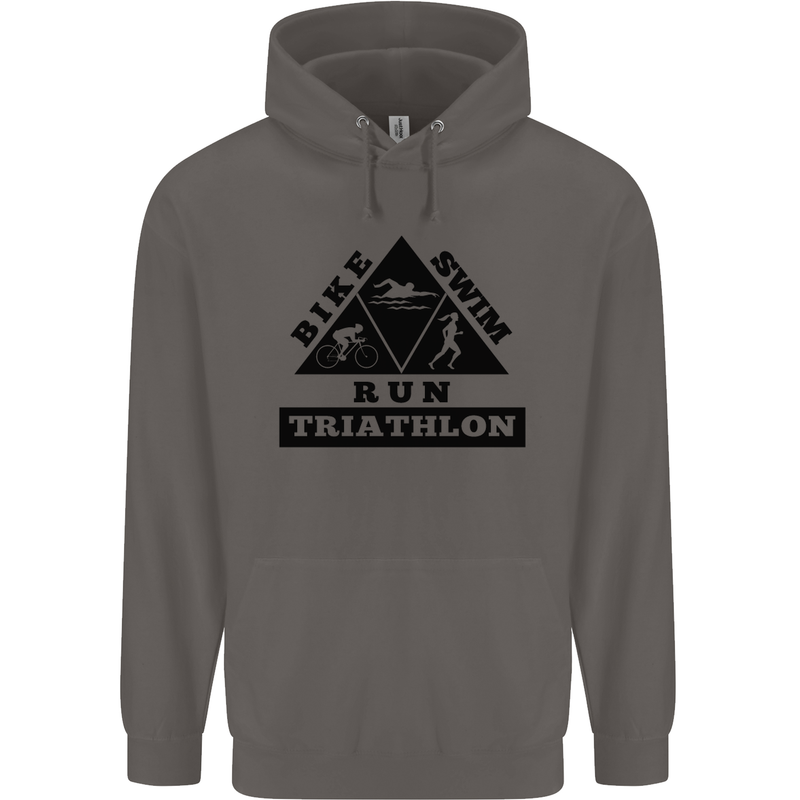 Triathlon Triangle Running Swimming Cycling Mens 80% Cotton Hoodie Charcoal