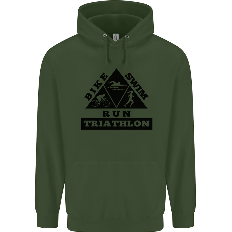 Triathlon Triangle Running Swimming Cycling Mens 80% Cotton Hoodie Forest Green