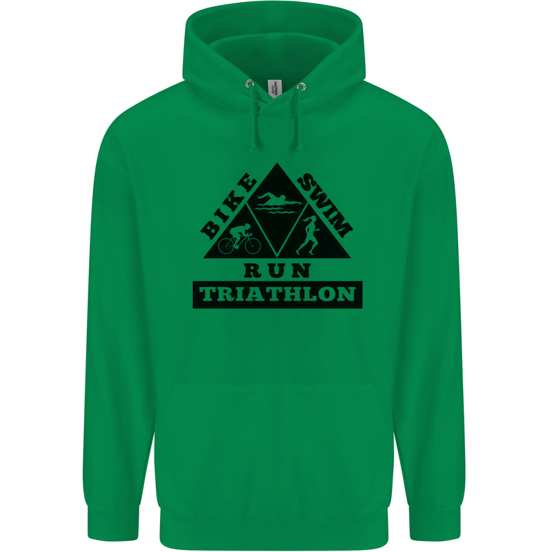 Triathlon Triangle Running Swimming Cycling Mens 80% Cotton Hoodie Irish Green