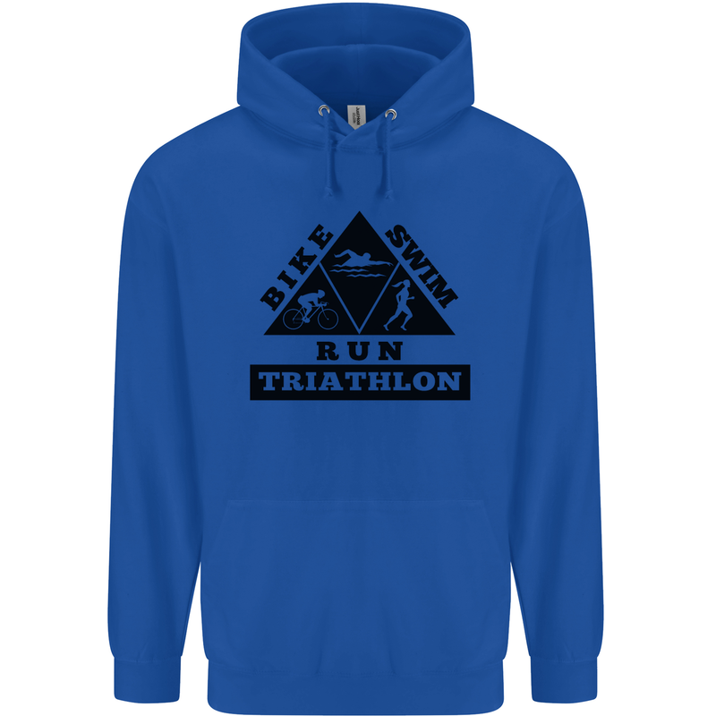 Triathlon Triangle Running Swimming Cycling Mens 80% Cotton Hoodie Royal Blue