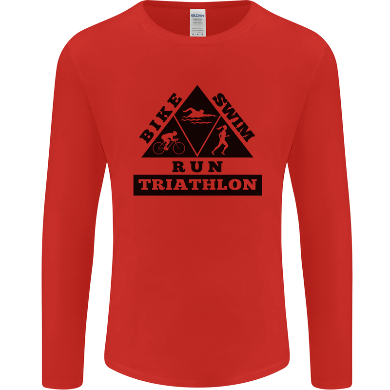 Triathlon Triangle Running Swimming Cycling Mens Long Sleeve T-Shirt Red
