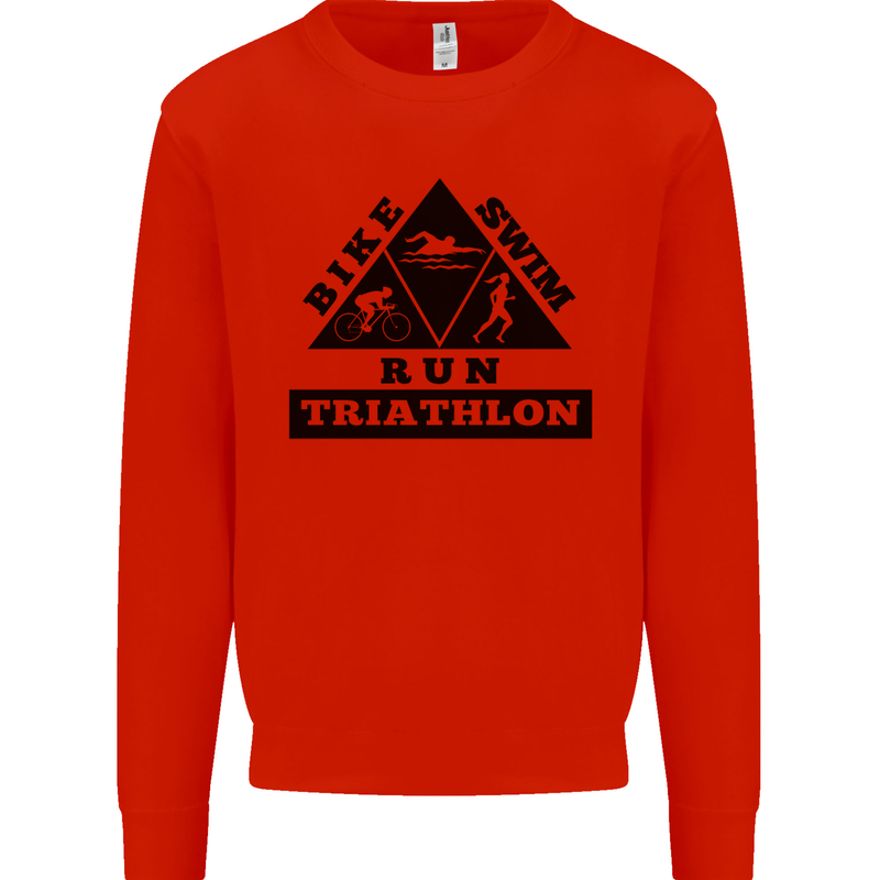 Triathlon Triangle Running Swimming Cycling Mens Sweatshirt Jumper Bright Red