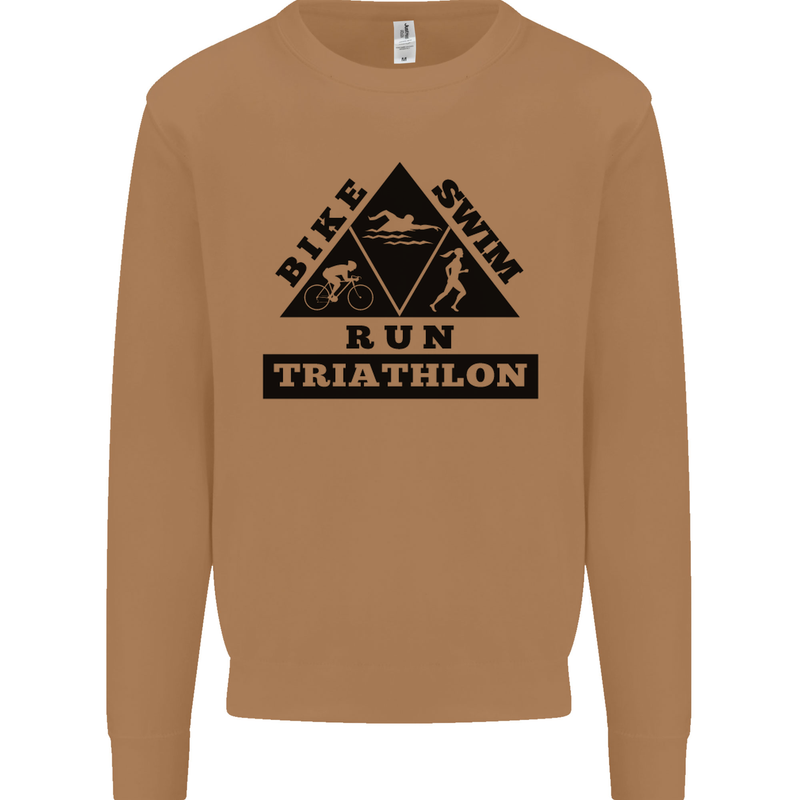 Triathlon Triangle Running Swimming Cycling Mens Sweatshirt Jumper Caramel Latte