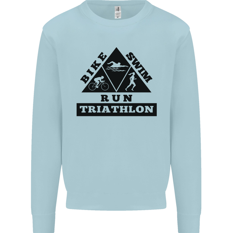 Triathlon Triangle Running Swimming Cycling Mens Sweatshirt Jumper Light Blue