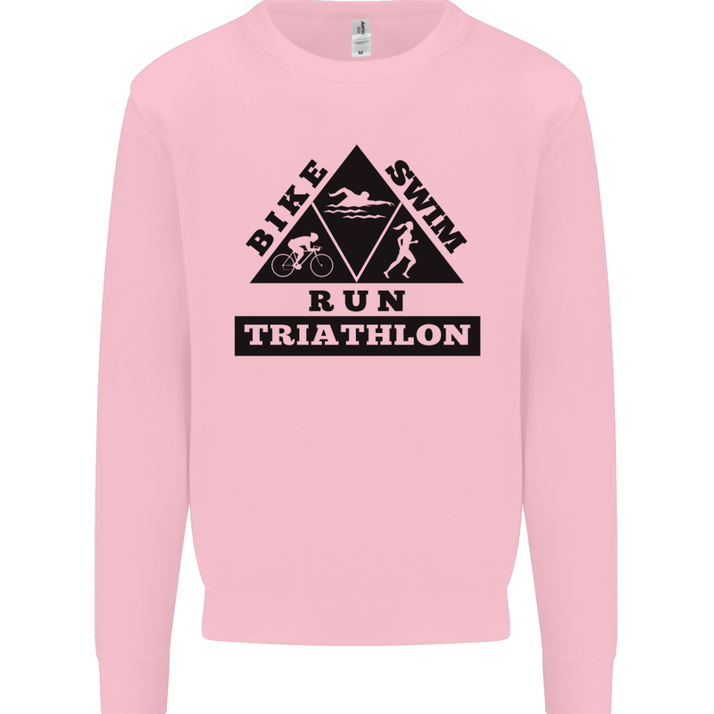 Triathlon Triangle Running Swimming Cycling Mens Sweatshirt Jumper Light Pink