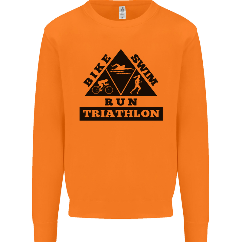 Triathlon Triangle Running Swimming Cycling Mens Sweatshirt Jumper Orange