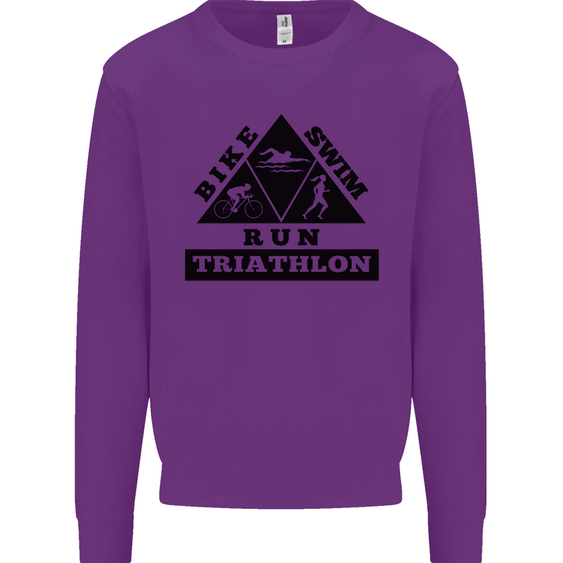 Triathlon Triangle Running Swimming Cycling Mens Sweatshirt Jumper Purple