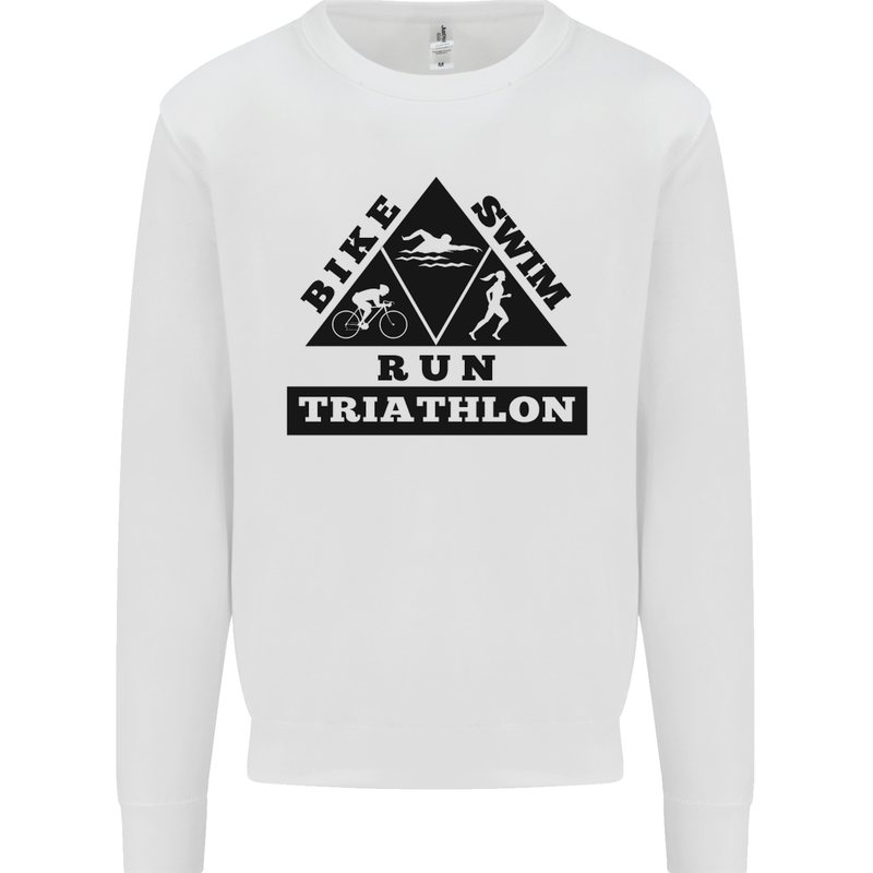 Triathlon Triangle Running Swimming Cycling Mens Sweatshirt Jumper White