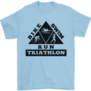 Triathlon Triangle Running Swimming Cycling Mens T-Shirt Cotton Gildan Light Blue