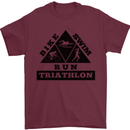 Triathlon Triangle Running Swimming Cycling Mens T-Shirt Cotton Gildan Maroon