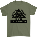 Triathlon Triangle Running Swimming Cycling Mens T-Shirt Cotton Gildan Military Green