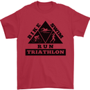 Triathlon Triangle Running Swimming Cycling Mens T-Shirt Cotton Gildan Red