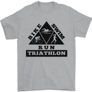 Triathlon Triangle Running Swimming Cycling Mens T-Shirt Cotton Gildan Sports Grey